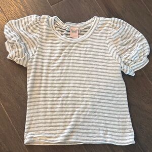 Paper Crane White & Navy Striped Puff Sleeve Tee